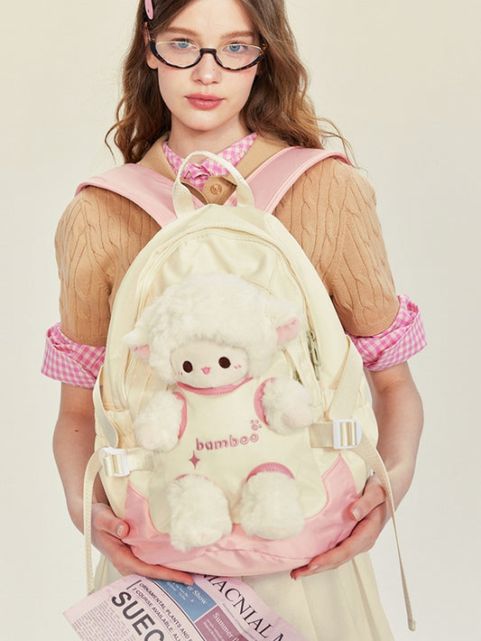 White&Pink Cut-out Design Backpack