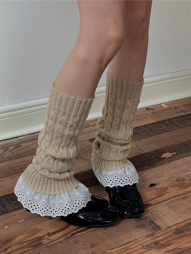 5 Color Options Lace Trim Knitted Leg Warmers