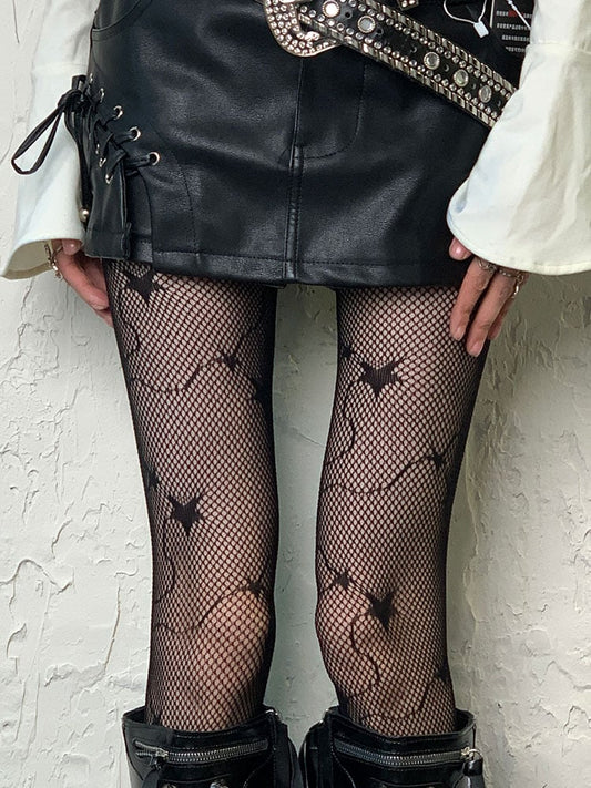 Black Dark Gothic Star Pattern Hollow-out Tights