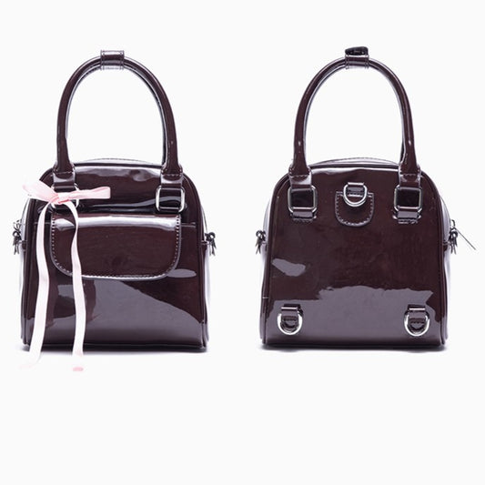 Kawaii 3-Way Glossy Chocolate Brown Backpack With Ribbon Bow