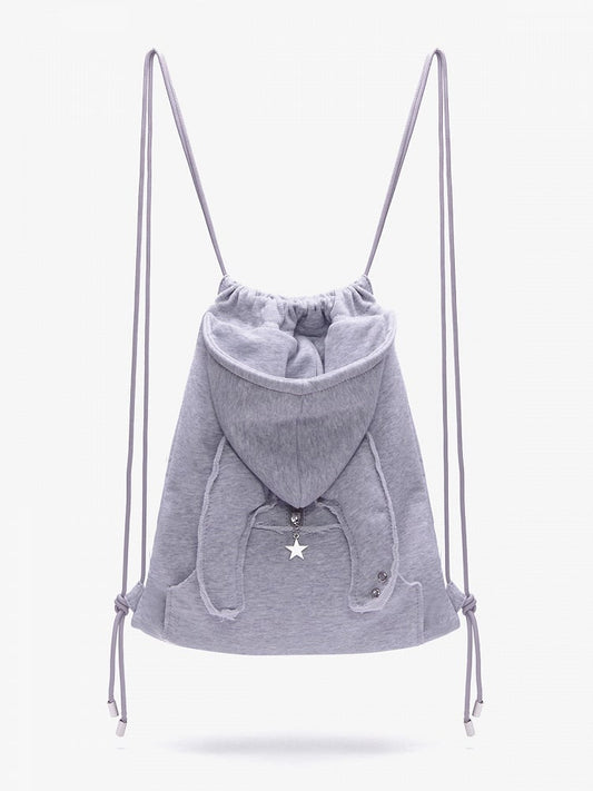 Devilish Charm Gray Drawstring Backpack In Kawaii Style