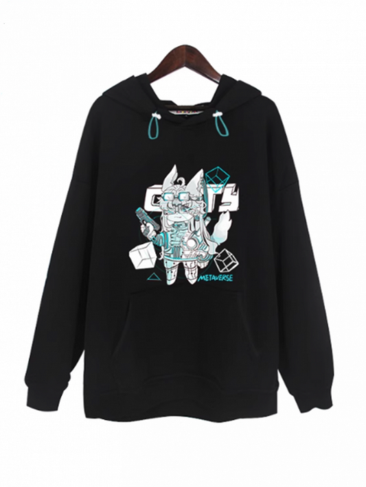 Black/White Cyberpunk Thick Hoodie