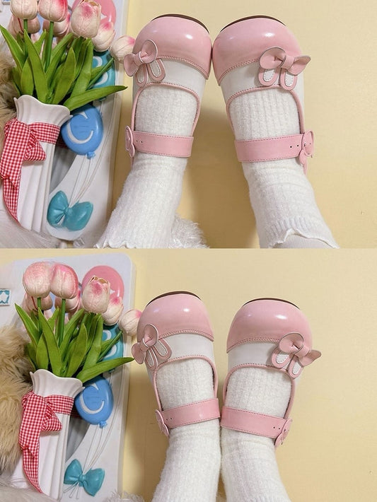 Pink Bunny Ear Bowknot Decorated Bear Buckle Flats