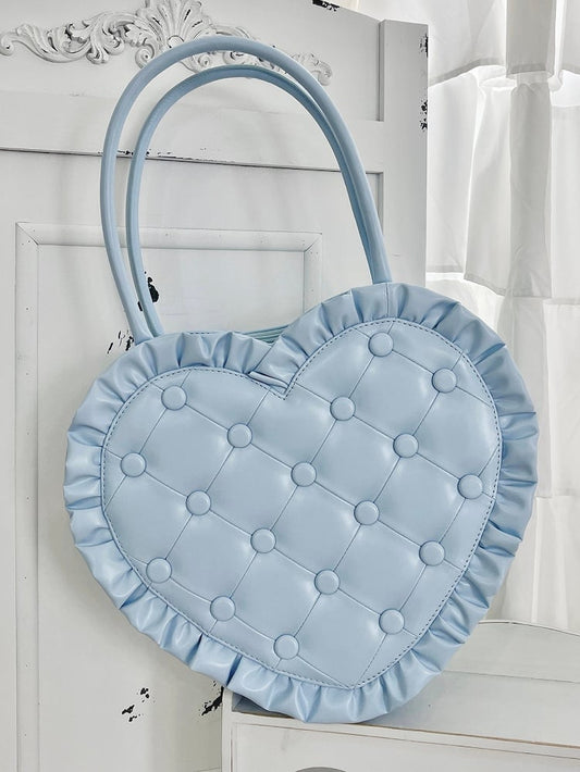Blue Ruffles Trim Heart-shaped Hand Bag