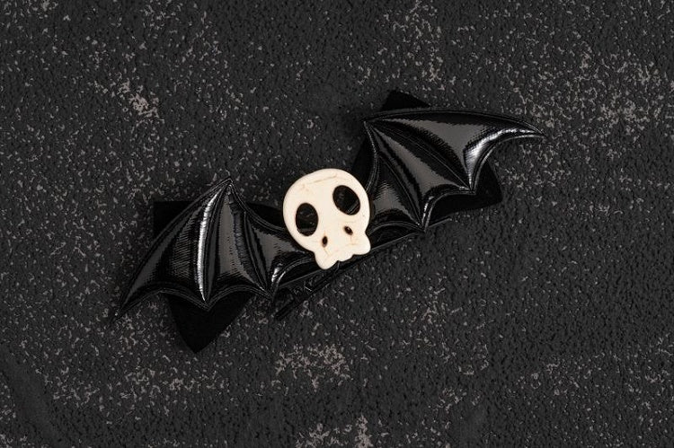 Skull Decorated Black Goth Wings Hairclips