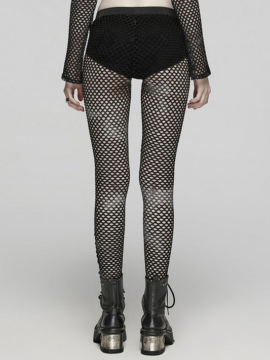 Black Punk Tie-dyed Mesh Leggings