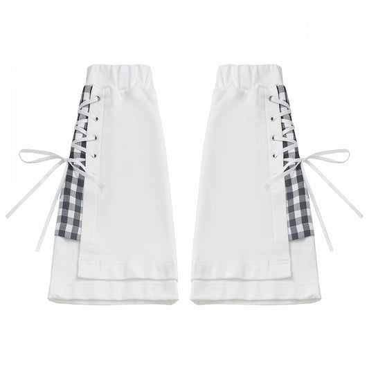 White Plaid Pattern Lace-up Details Leg Warmers