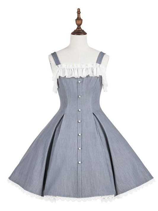 Gray Slim Fit Waist Elegant Lolita Fashion Dress