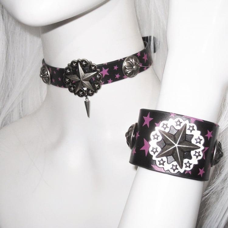 Black & Pink Star Pattern Punk Bracelet