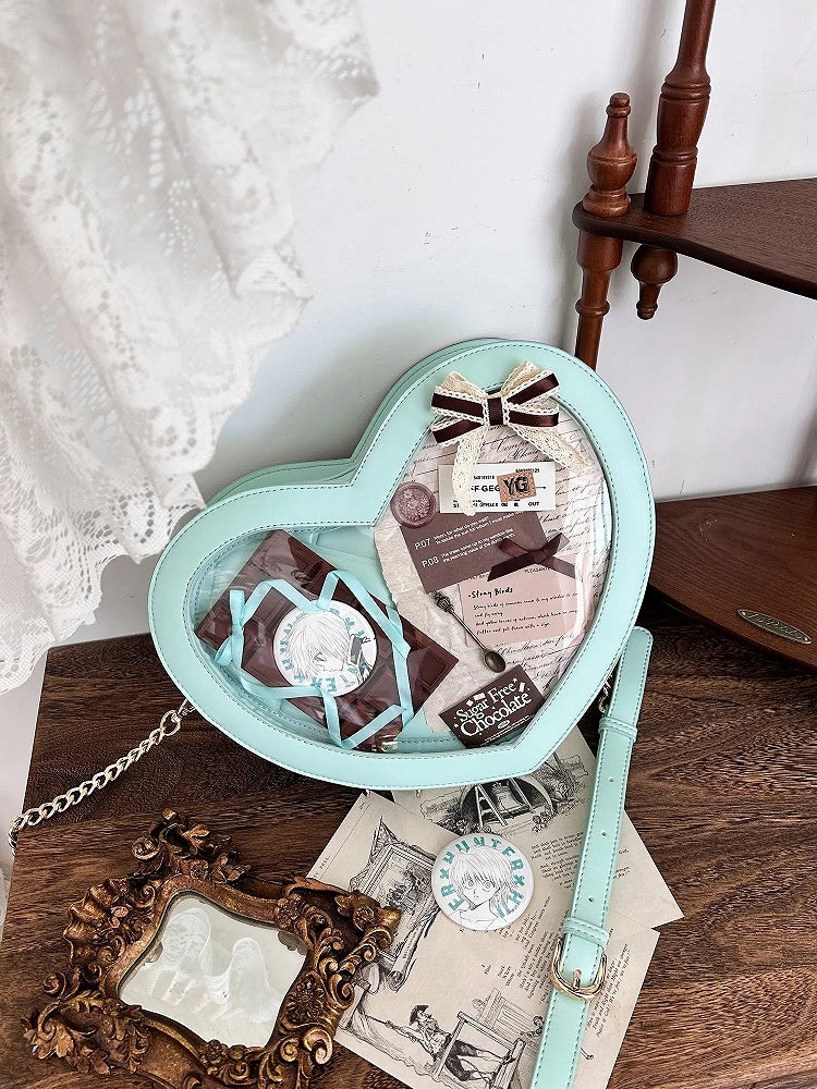 Green Heart-shaped PU Ita Bag with Bowknot