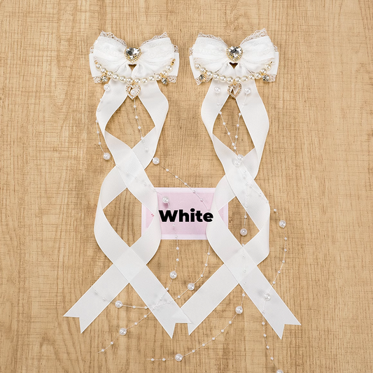 5 Colors Jirai Kei Heart Rhinestone Bow Hairclips with Beaded Chains