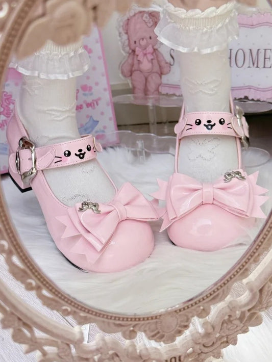 PU Pink Sweet Lolita Mary Janes - Mid-heel with Dog Theme & Puppy Buckle
