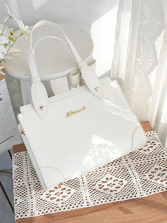 White Square Ita Bag with Detachable Bowknot