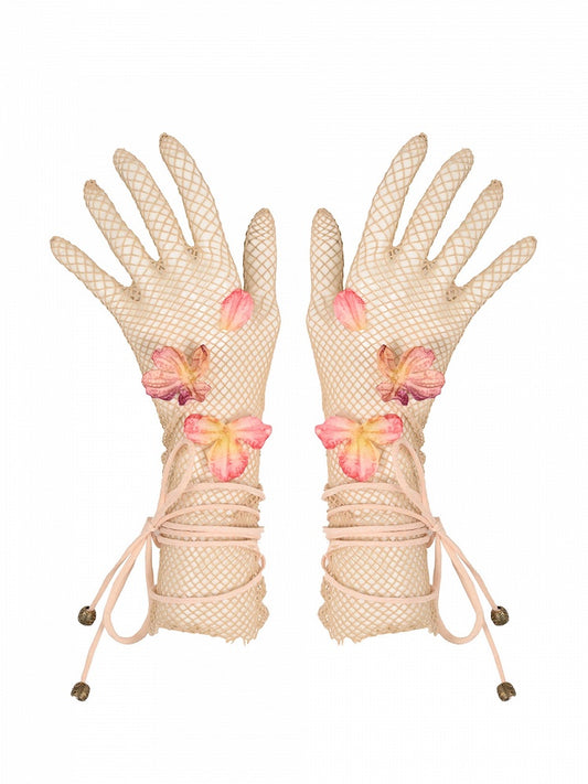 Apricot Floral Fairy Mesh Gloves