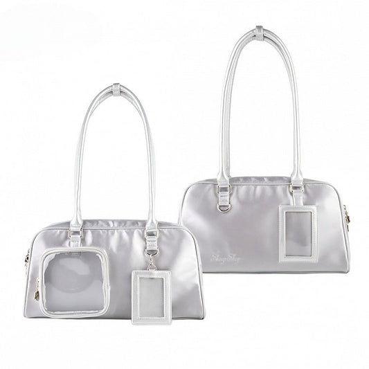 Silver Ita Hand Bag With Detachable Card Holder
