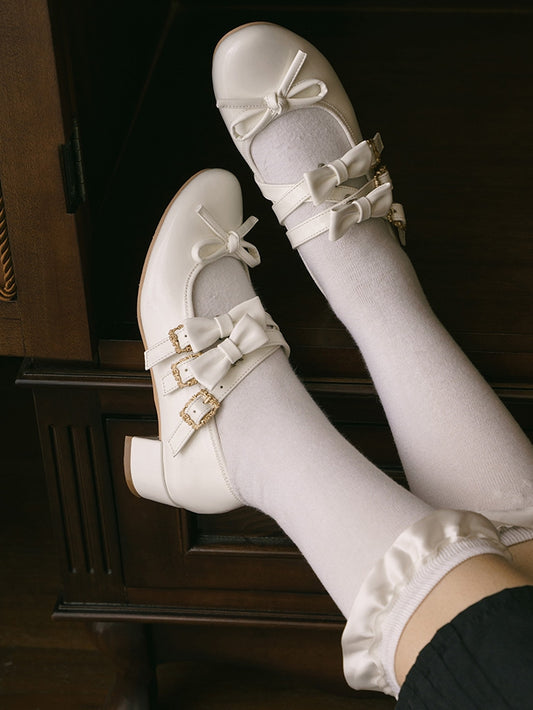 White Bow at Top Crisscross Design Lolita Shoes Detachable Bowknots