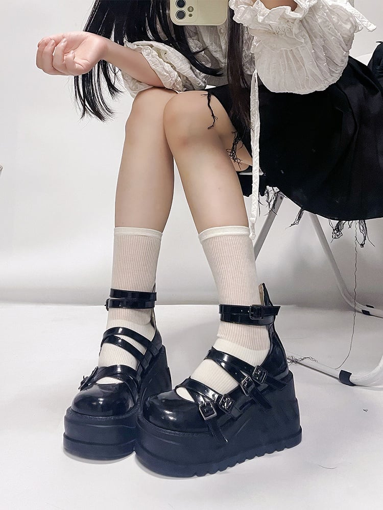 Y2K Black Crisscross Design Platform Mary Janes