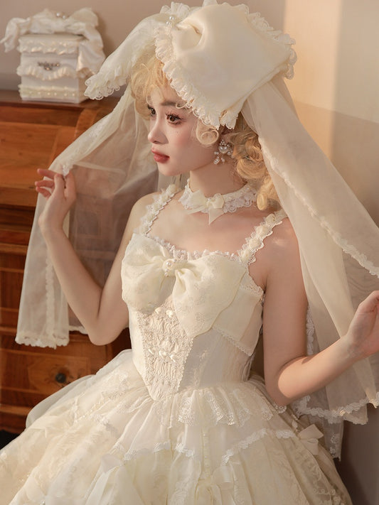 Creamy Big Bow Head Veil