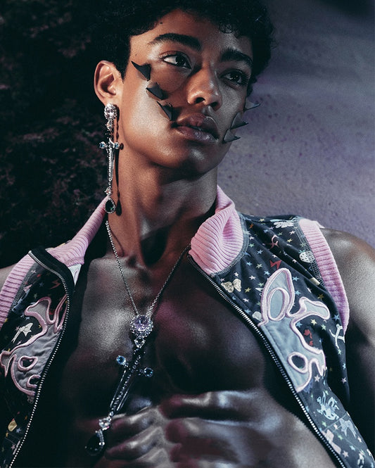 Multi-colored Rhinestones Silver Sword Charm Necklace