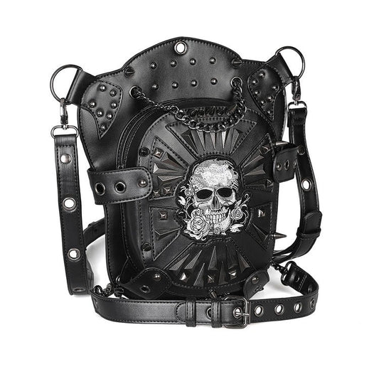 Gothic Punk Studs Skull Black Waist Bag PU Crossbody Bag