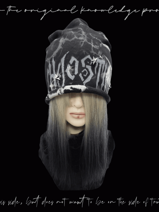 Y2K Black Rolled Hem Tie Dye Studded Glamorous Hat