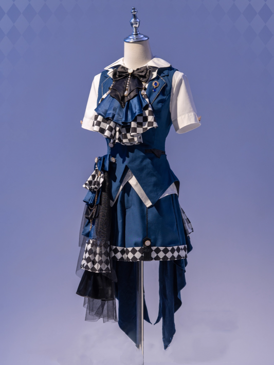 Dark Blue Prince Ouji Lolita Outfit- Foldover Collar Waistcoat+ Shorts+ Train+ Jabot Tie Full Set
