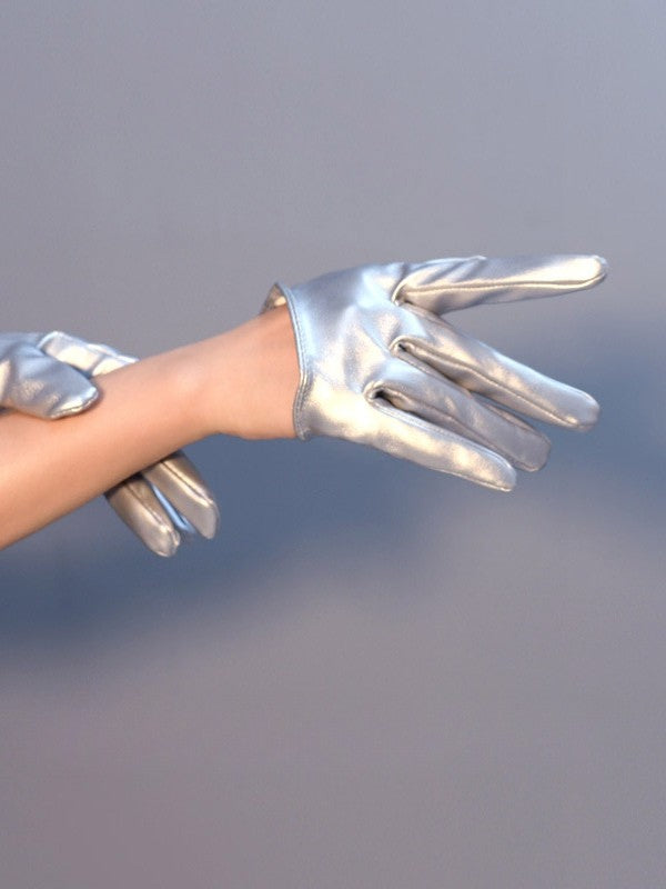 Silver Cyberpunk PU Gloves