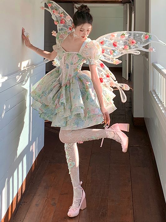 White Lace Trim Floral Embroidery Overknee Stockings