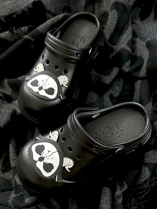 Evil Goat Black Gothic Crocs Hollow Out Vented Clogs