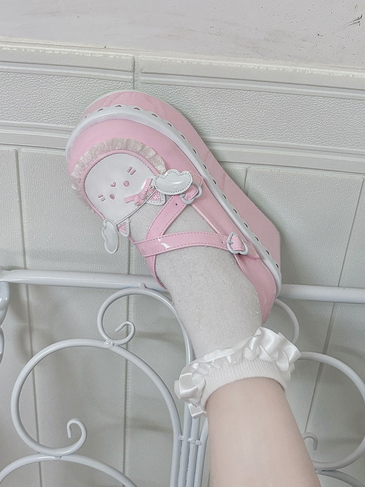 Yume Kawaii Pink Round Toe Kitty Angel Heart Buckle Platform Lolita Shoes
