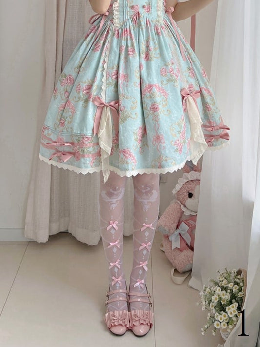 11 Options White/Black Sweet Lolita Overknee Stockings With Black/White/Pink/Blue/Red Bowknot Details