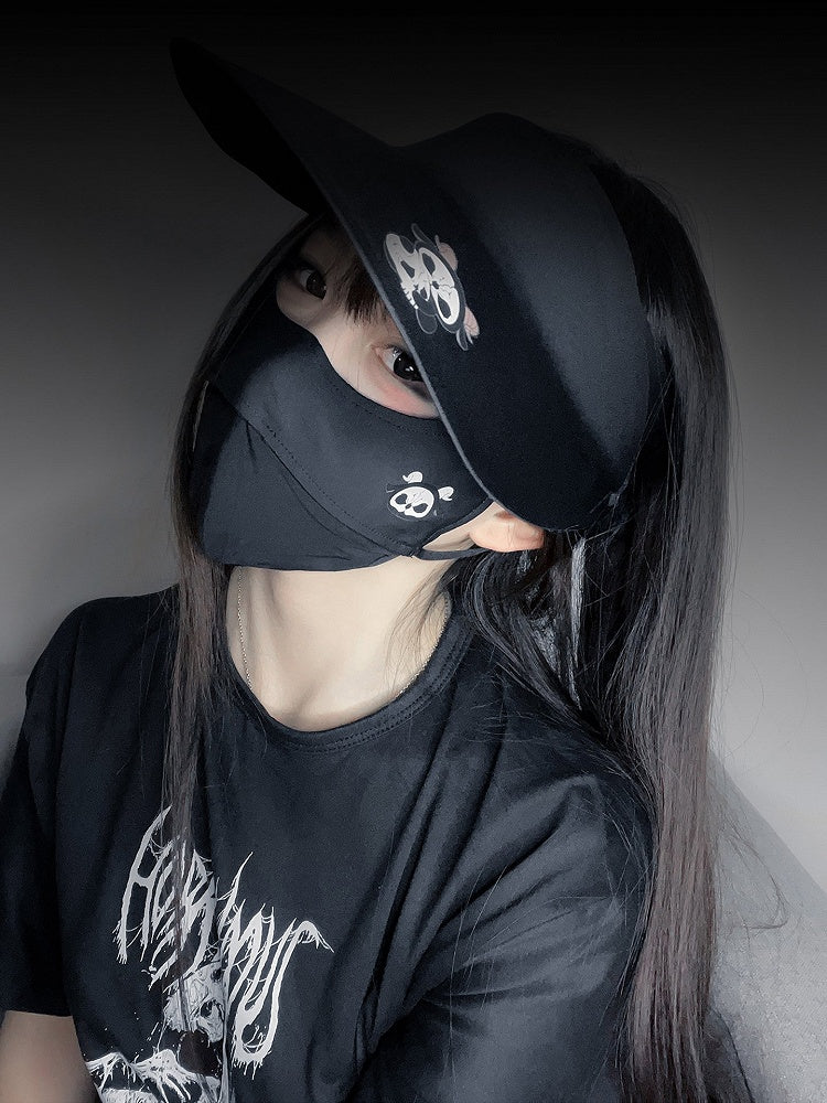 Black Gothic Sun Protection Mask With Black and White Grim Reaper Print