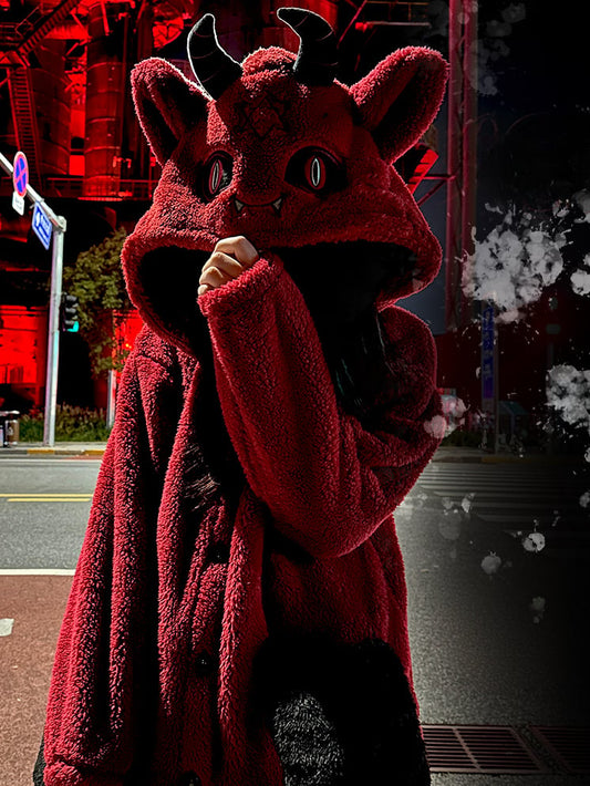 Red Devil Gothic Winter Plush Pajama Set Nightgown with Pants