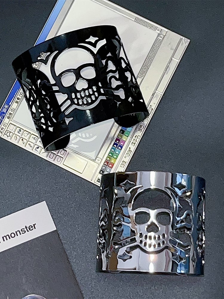 Silver/Black Y2K Punk Skull Hollowed-out Bracelet