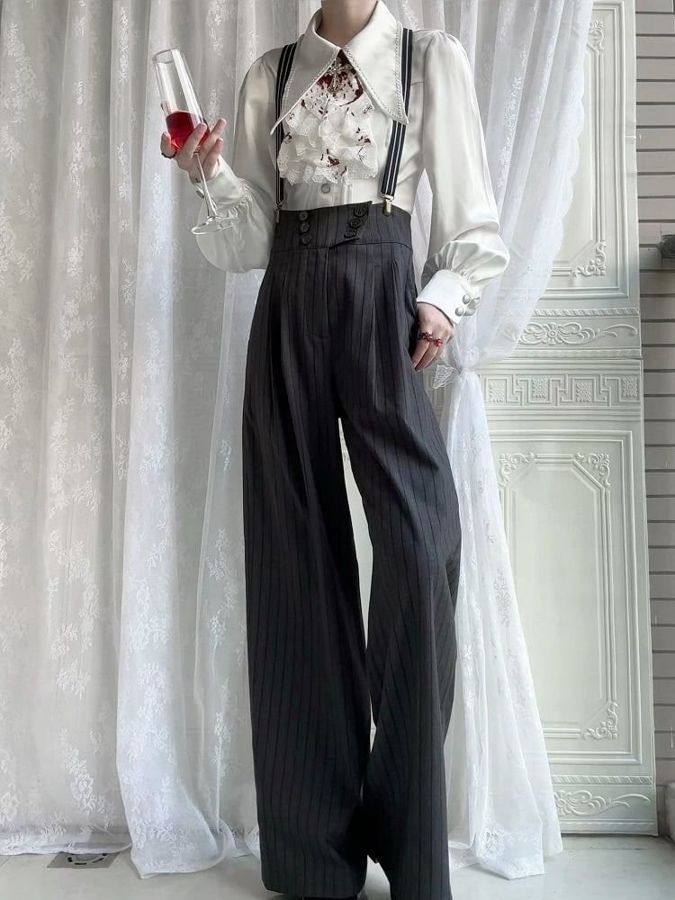 Striped Fabric Dark Gray Ouji Lolita Pants