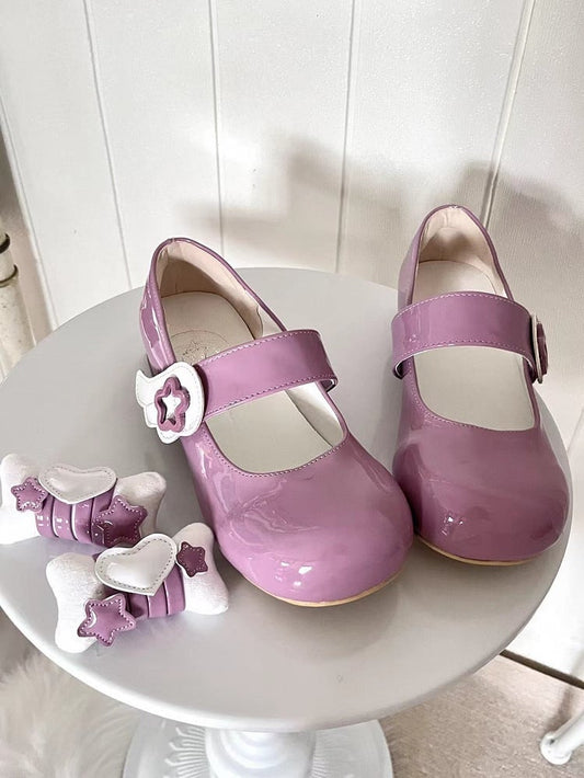 Jirai Kei Dark Purple Lolita Star Wing Design Mary Jane Shoes