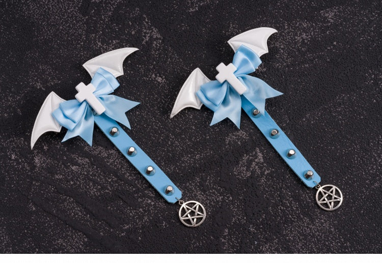 Studs Decorated Blue and White Cross Bowknot Hairclips