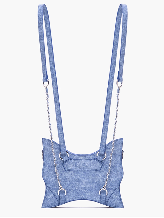 Stars and Sweethearts Decorated Denim Blue Butterfly Shaped Backpack