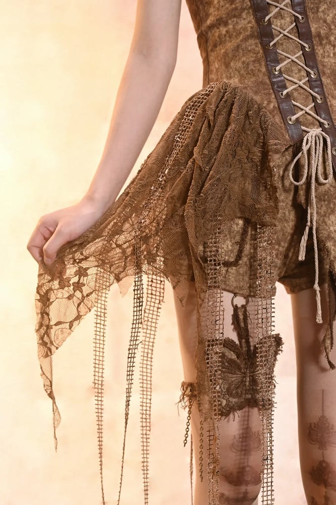 Y2K Retro Vintage Distressed Asymmetrical Denim Bustier Top – Summer Essential in Desert Dunes