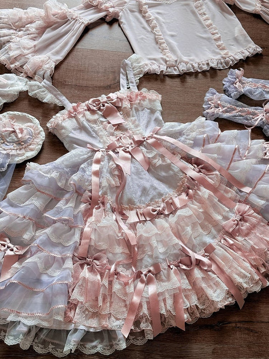 Purple and Pink Bow Accents Tiered Skirt Hanayome Hime Lolita Jumper Skirt