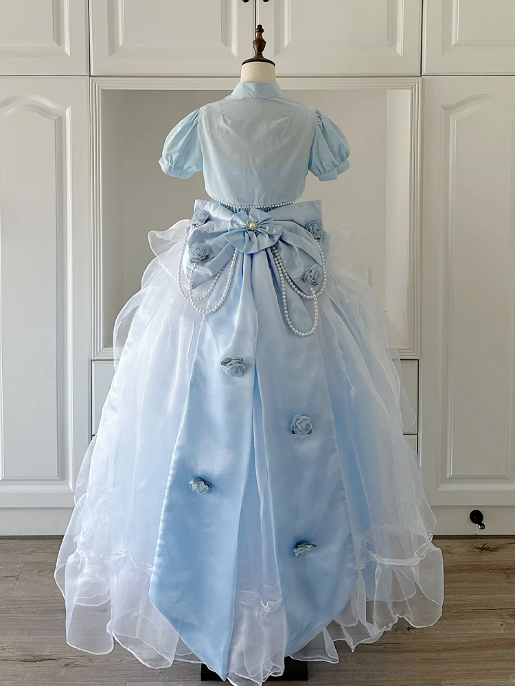 Plus Sizes Available Blue Princess Lolita Boned Waist Top + High-low Skirt Full Set
