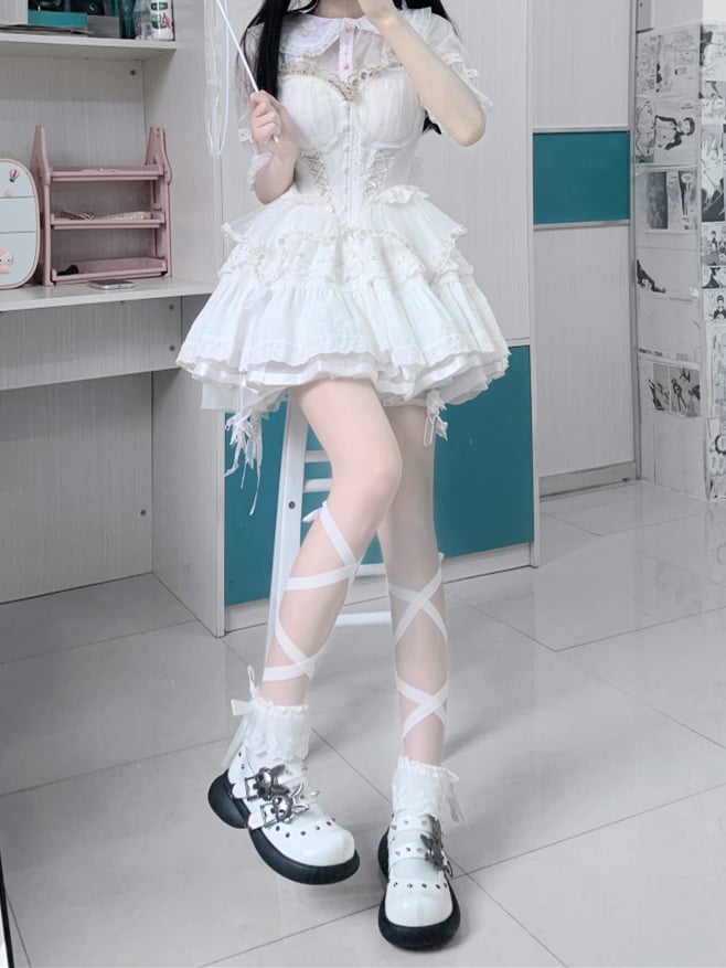 Skeleton Bunny Buckles White Punk Mary Janes