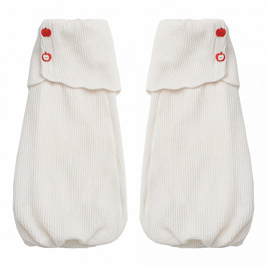 White Knit Leg Warmers with Adorable Apple Button Accents