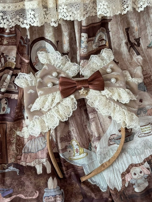 Brown Star Charm Beaded Decorated Lace Trim Bowknot KC