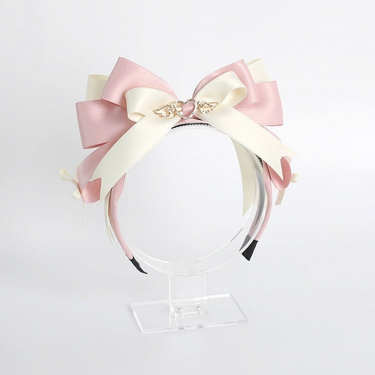 Cute Lolita Pink & Beige Bowknot KC with Heart Decoration