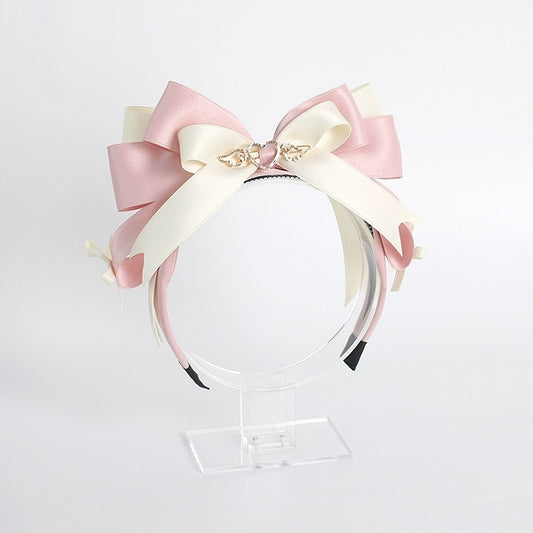 Cute Lolita Pink & Beige Bowknot KC with Heart Decoration