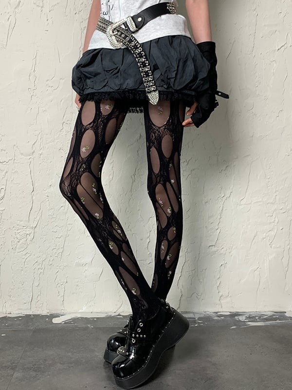 Black Y2K Cut-out Design Tights