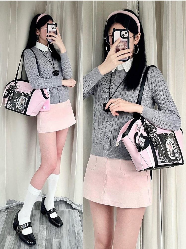 Black&Pink Fan-shaped Ita Shoulder Bag