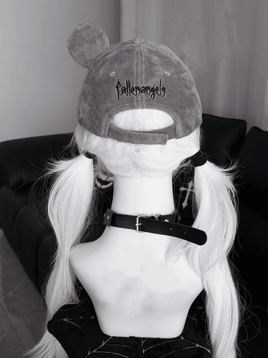 Punk Pointed Stud Details Gray Mouse Design Cap