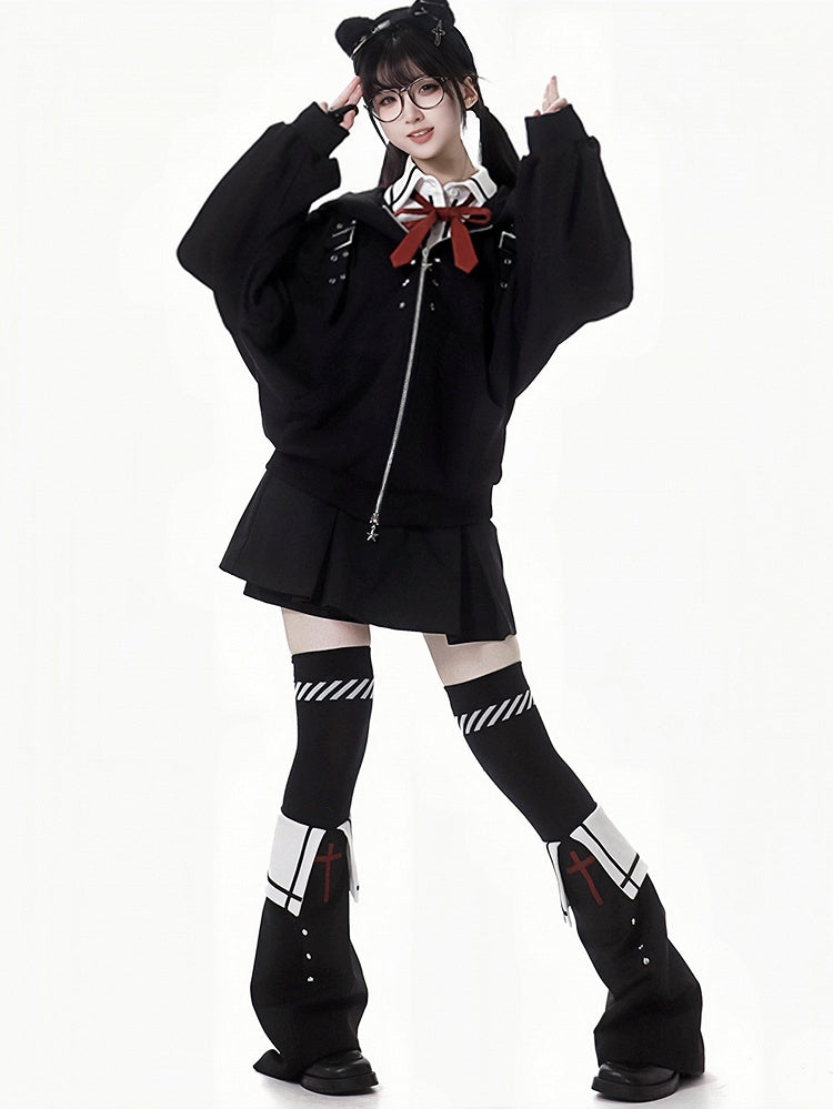 Black Cross Studs Decorated Leg Warmers